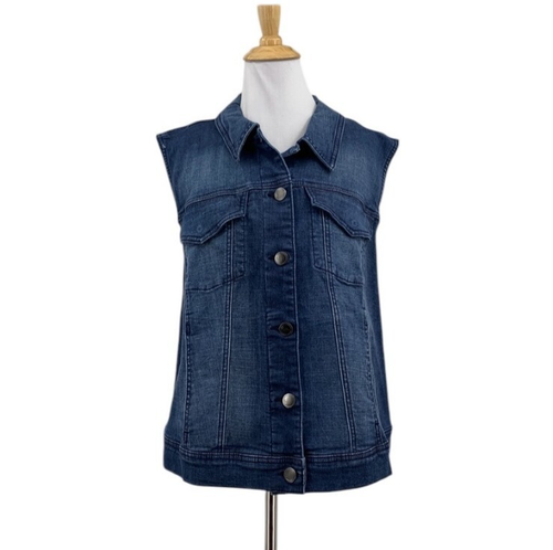Lane Bryant Vest Womens 22 Plus Blue Denim Jean Cotton Blend Sleeveless Pocket