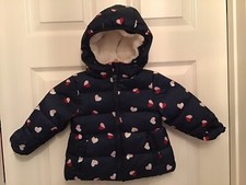 Wonder Nation Puffer Coat Jacket Hoodie Fur Lining Size 12M Blue