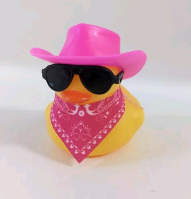 Rubber Duck for Car Dashboard Bath Toy Floater Sunglass Pink Cowboy Hat Bandana