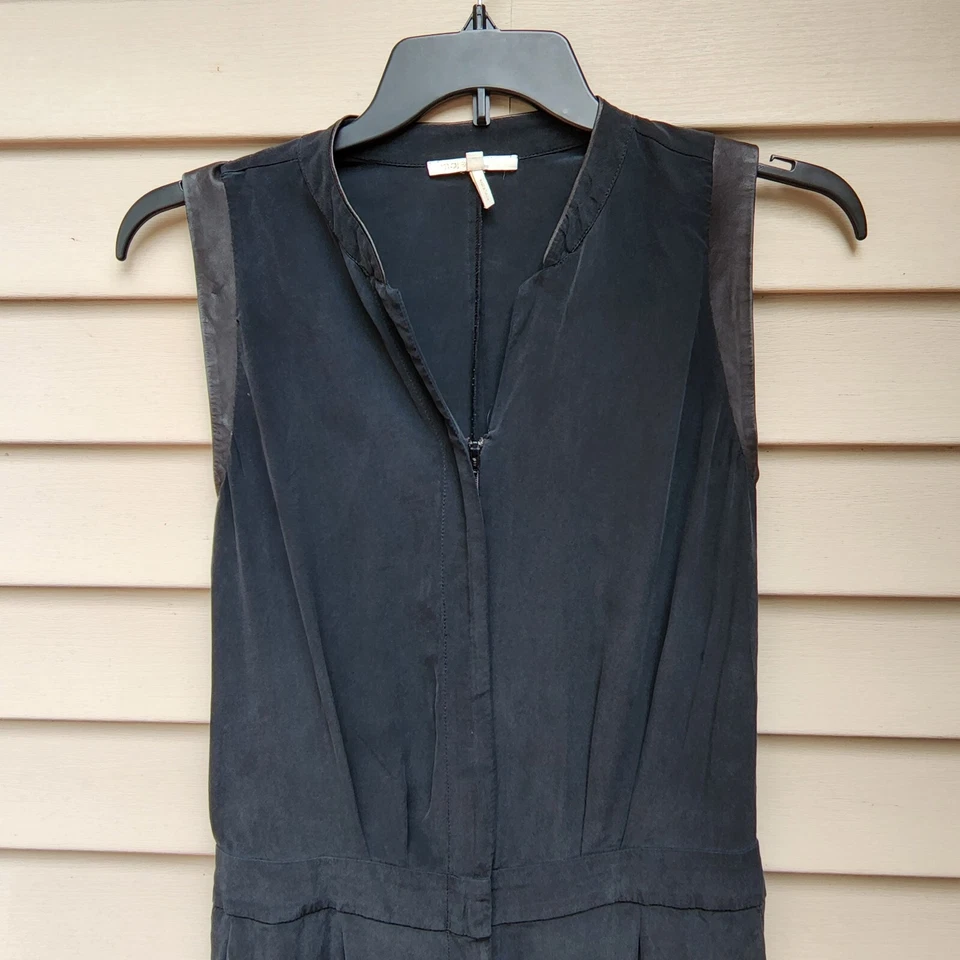 Maje Women's 100% Silk Black Jumpsuit Leather Trim Zip-Up Pockets 1 US SIZE 6 - Image 2 of 4