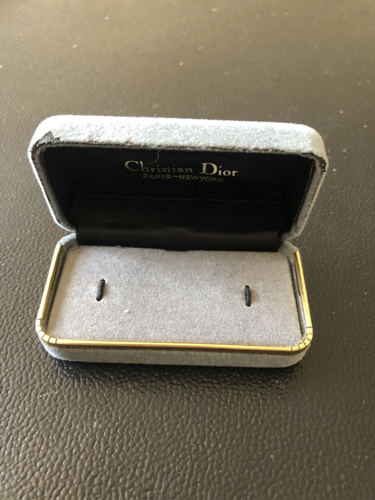 Ancienne boite à bijoux Christian Dior velours articulé rectangle gris insert velours C4