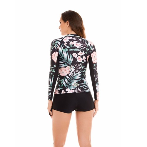Traje de baño de surf de 2 piezas con protección contra erupciones y cremallera Boyleg de manga larga para mujer - Imagen 10 de 43