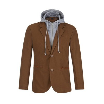 Mens Stitching Removable Hooded Suit Slim Two Buttons Casual