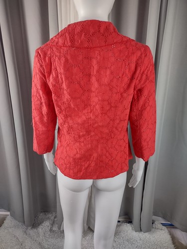 Leslie Stuart Women's 100% Cotton Coral Eyelet Floral Cotton Scallop Jacket Sz 6 - Picture 4 of 12
