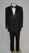 William Fioravanti Black Solid Woven Bespoke Three Piece One Button Tuxedo 38L