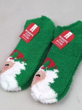 2-pair Cozy Socks Christmas Themed SMILING SANTA, Women's Size 9-11, NEW 