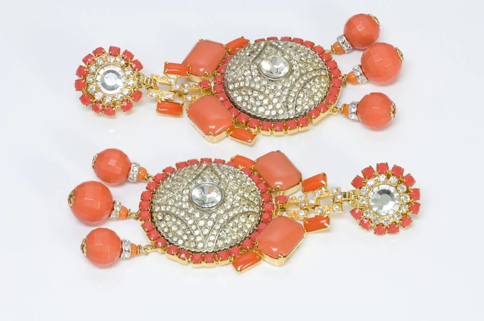 Lawrence VRBA Faux Orange Coral Crystal Long Tassel Earrings - Image 2 of 3