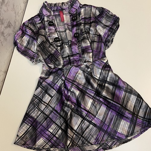 Vtg Y2K Heart Soul Top Sz S Purple Plaid Buttons V-Neck RufflesBabydoll Coquette - Picture 2 of 7