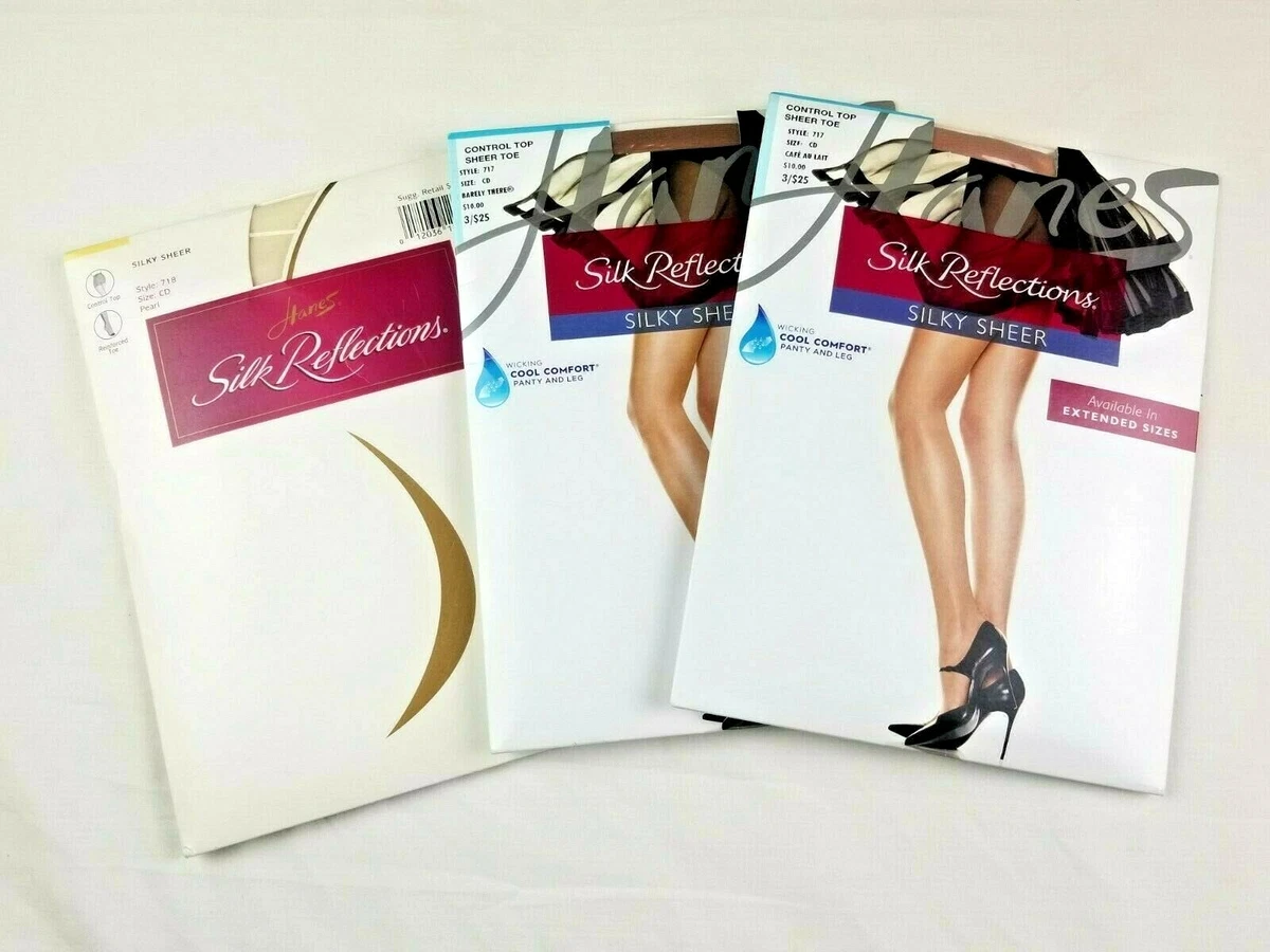 Hanes Silk Reflections Control Top Sheer Toe Pantyhose Size CD Lot of 3