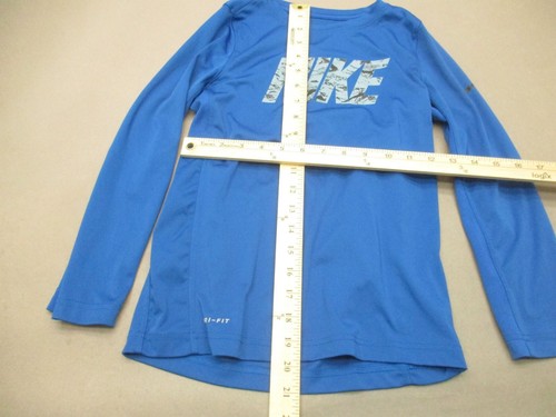 NIKE DRI-FIT Size S Boys Blue Stretch Crew Neck Long Sleeve Athletic Top 631 - Picture 2 of 7