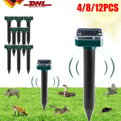4/8/12X Tiervertreiber Ultraschall Solar Marderschreck Katzen Hunde Mäuse Abwehr