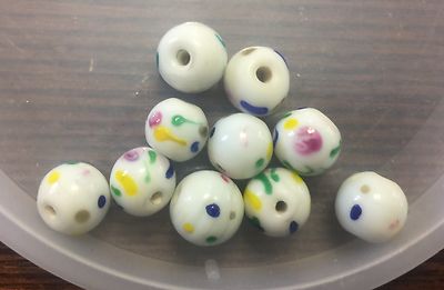 Vintage Japan White Mix Color Cake Mix Confetti Design Round Art Glass Bead Lot