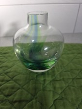 Vintage Caithness Scottish Art Glass Vase Blue Green and Clear Excellent Cond