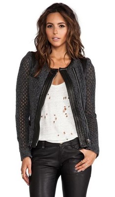 IRO Women s Lina Knit Gray Wool Blend & Leather Jacket Sz 42 Auth