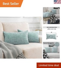 Set of 2 Teal Chenille Decorative Throw Pillow Covers 12x20 - Plush  Soft