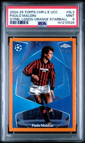 2024 TOPPS CHROME LOGOFRACTOR UCC ORANGE STARBALL PAOLO MALDINI 5/25 PSA 9