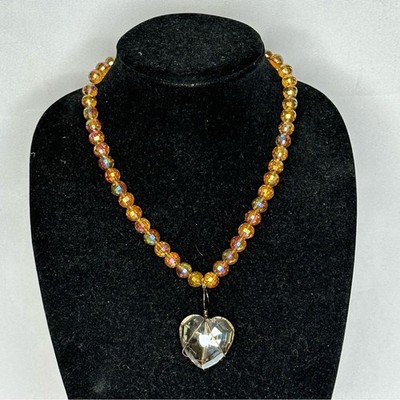 NWOT handmade artisan beaded necklace with crystal heart pendant - local artist