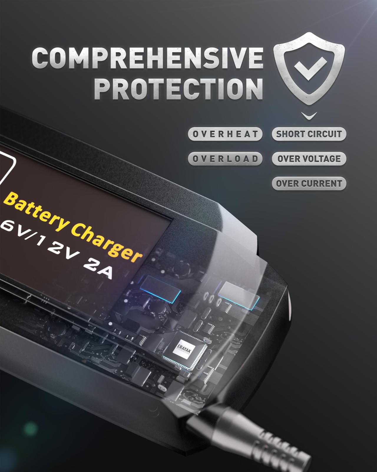 2A Smart Car Battery Charger, 6V and 12V Automotive Charger, Battery Maintain...