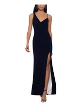 XSCAPE Womens Navy Straps One Wide One Spaghetti Sleeveless Formal Dress 10