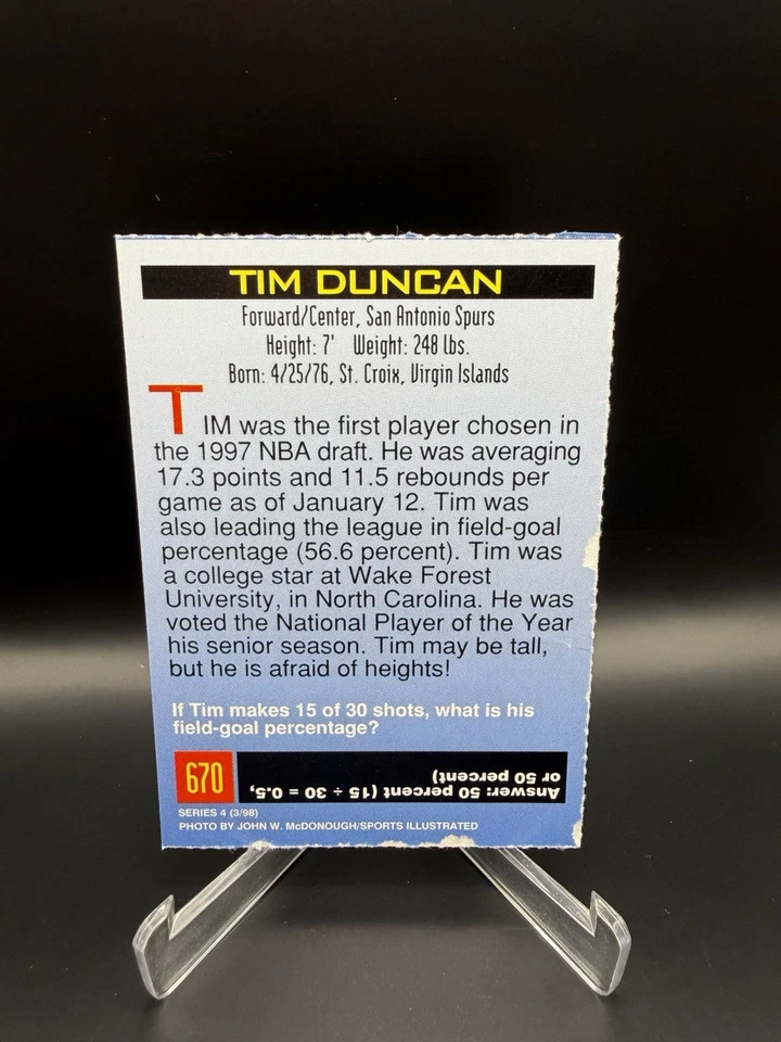1998 SI for Kids Tim Duncan #670 (Series 4) - Image 2 of 2
