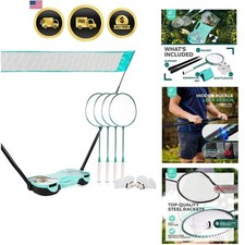 EasyGo Badminton Set, with Net, 4 Racket, 4 Birdies, Portable Storage Box, fo...