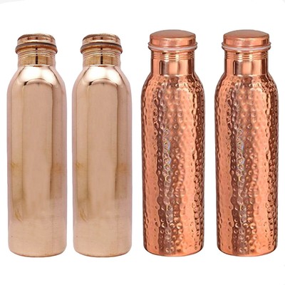 Plain Smooth & Hammered Water Bottlw Vessel LeakProof Copper For Ayurveda Health