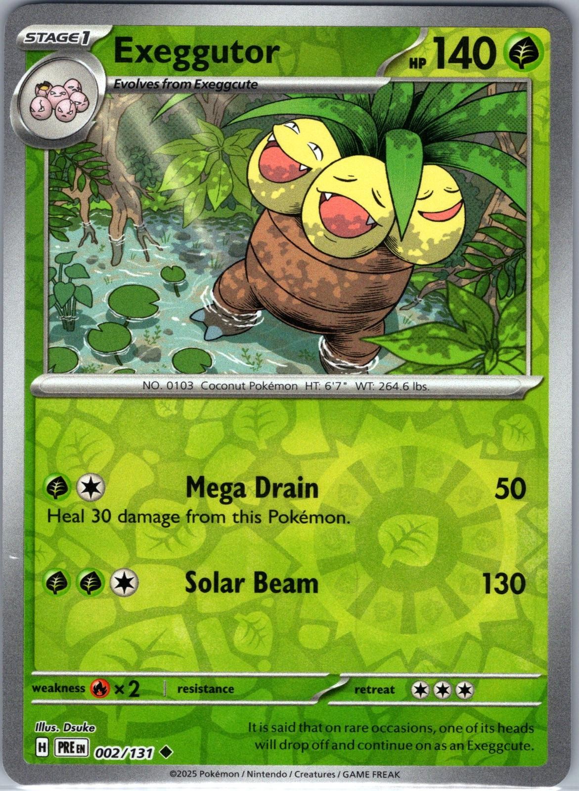 Exeggutor 002/131 Uncommon Prismatic Evolutions Pokemon Reverse Holo Near Mint