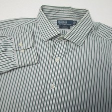 Polo Ralph Lauren Dress Shirt Men 18 36/37 Green White Stripe Regent Classic Fit