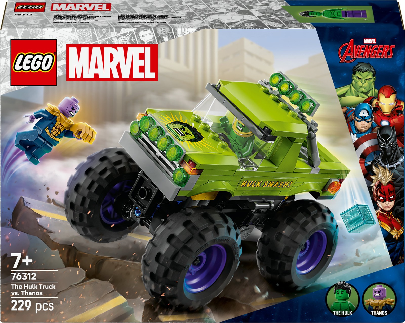 Set LEGO Marvel 76312 Truck di Hulk vs Thanos: Regalo per Bambini 7+