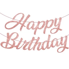 KatchOn, Glitter Rose Gold Happy Birthday Banner - Pre-Strung No DIY, 10 Feet...