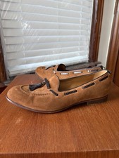 EXCELLENT | GUCCI 8.5 LOOMIS SNUFF SUEDE & GENUINE LIZARD TASSEL LOAFERS TIGER 