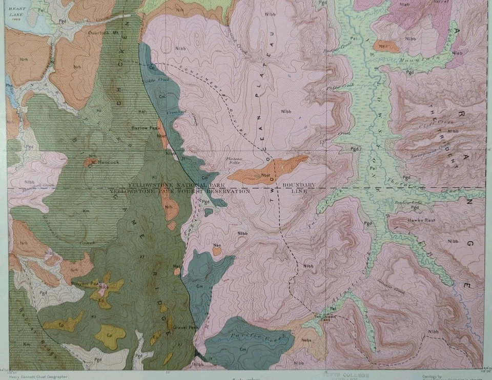 Vintage 1896 USGS YELLOWSTONE NATIONAL PARK WY Map Old Antique YELLOWSTONE LAKE - Image 3 of 4