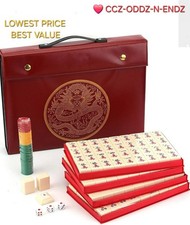 Chinese Mahjong Game Set X-Large 144  1.5" Ivory/Vintage  Colored Tiles w/ Case
