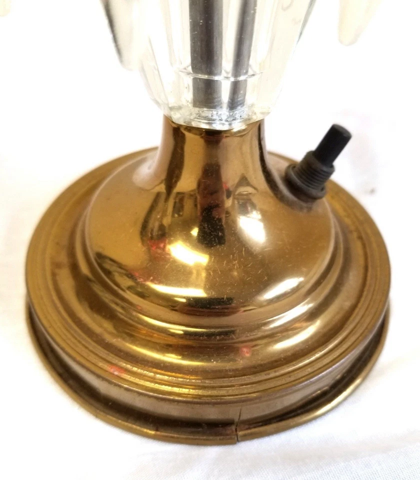 Pair Of Antique Cranberry Etched Hurricane Lamps With Dangling Faceted Crystals - Image 4 of 4