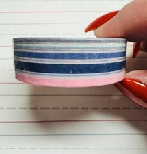 Simply Gilded Striped Washi Tape 15mm Blues Pink Silver NEW Journal Craft Art