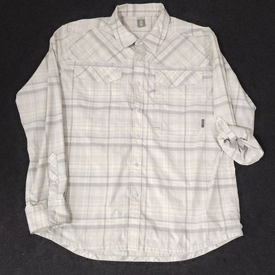 Stio Eddy Drfit Shirt Mens XL Gray Check Snap Roll Tab Outdoor Performance
