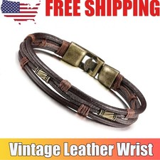 Multi-layer Beaded Rope Leather Bracelet Cuff Bangle Wristband For Men Women US
