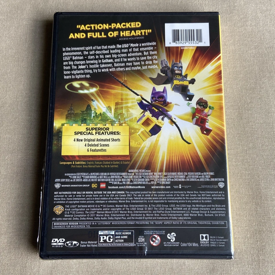 The Lego Batman Movie (1) (DVD 2-Disc Set + 4 Shorts) DC Animated Comedy Joker + - Image 2 of 4