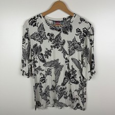 T-shirt Johnny Was Janie Favorite aderente manica a gomito XXL Sydnee Butterfly nuova con etichette comoda