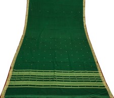 Sushila Vintage Green Saree 100 Pure Cotton Woven Floral Sari Craft Fabric