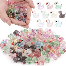 100Pcs Glitter Mini Resin Ducks, Colorful Tiny Ducks Figurines Bulk for Crafts
