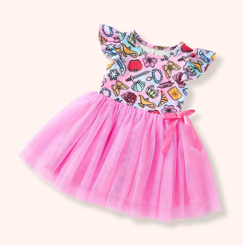 Girls Pink Tulle Tutu Dress Multicolor Graphic Print Princess Flutter 3T