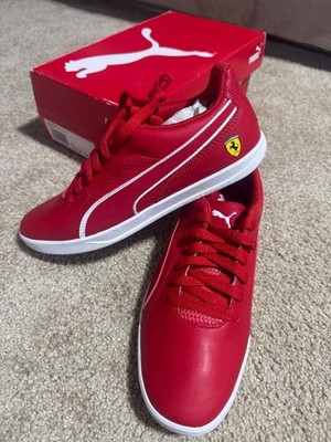 MENS PUMA SF SELEZIONE FERRARI LEATHER SHOES ROSSO CORSA RED WHITE Size 7.5