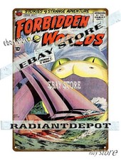 Tin Sign 1950s Mystery Worlds Rocket Ship Landing Sci Fi artwork living room