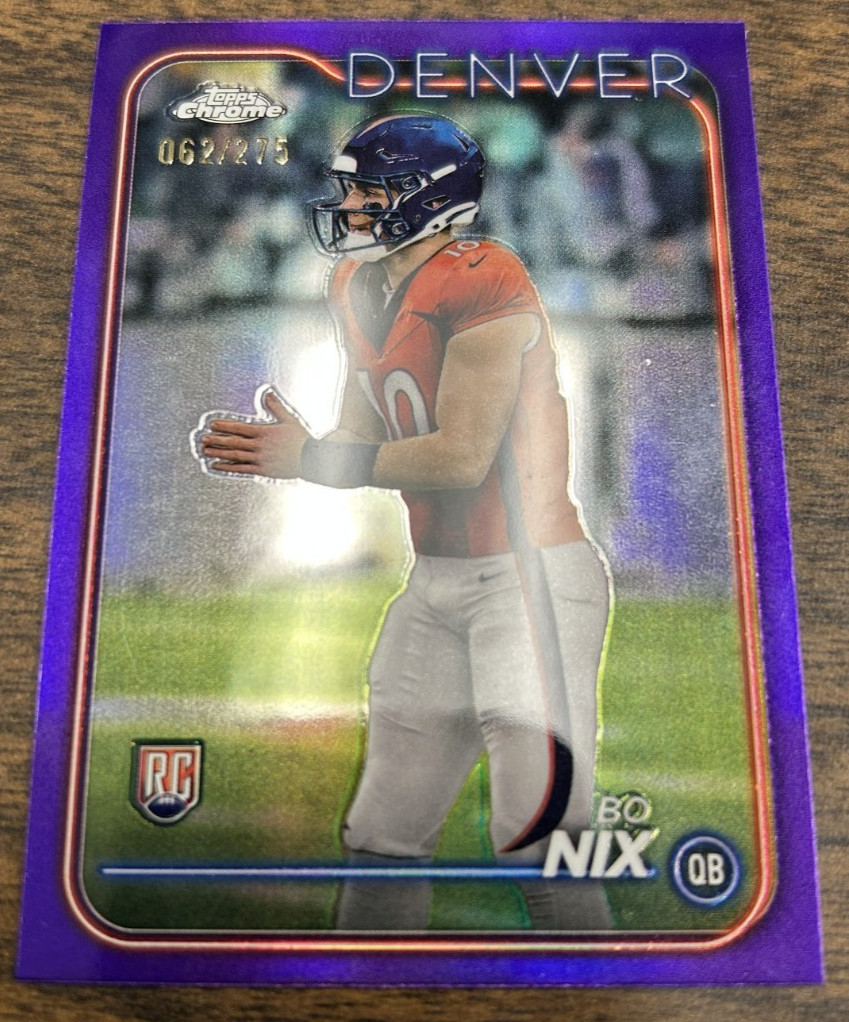 2024 Topps Chrome - Rookies Bo Nix #206 Purple Refractor 62/275 (RC)