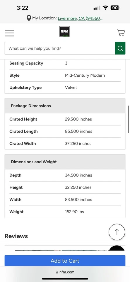 Sofá de veludo verde - Imagem 3 de 3