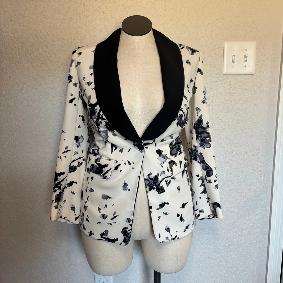 Rachel Roy Black Floral Shawl Collar Blazer Women's Size 2 - Image 4 of 4