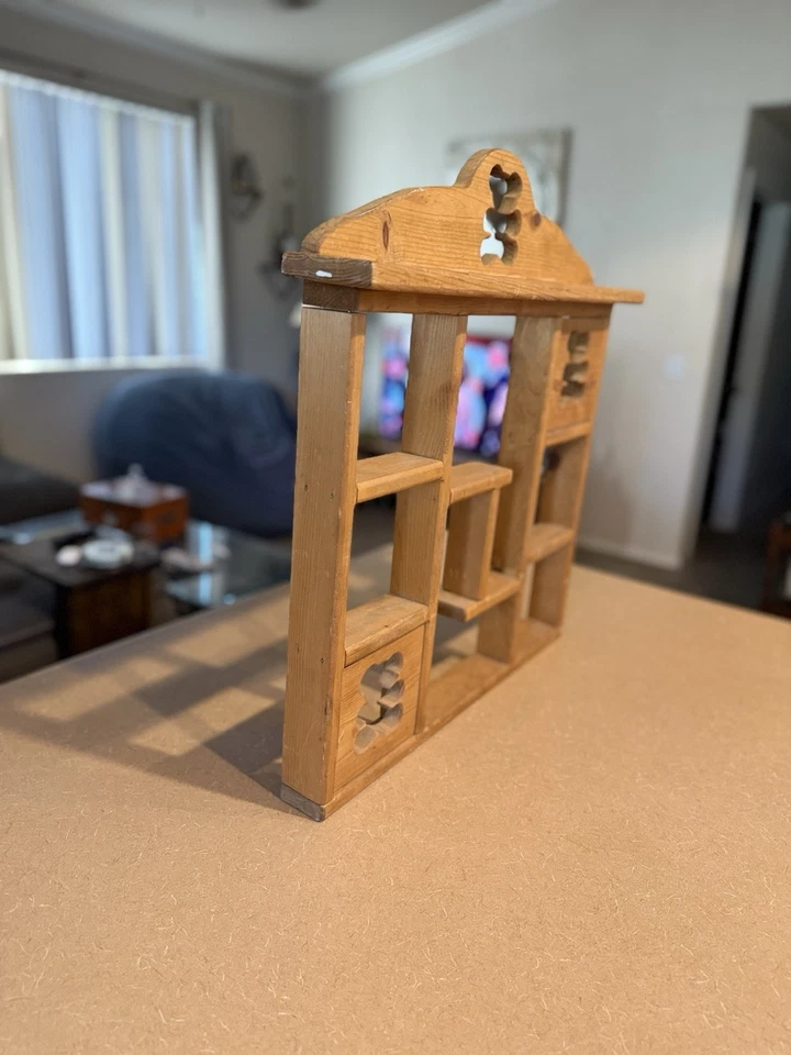 Vintage Maple Wood Multi Compartment Floating Country Shelf 25x22 Inch - Image 2 of 4