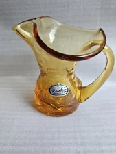 Amber Crackle Glass Mini Pitcher Rainbow Glass Co. Dual Labels (Rainbow + HOST)