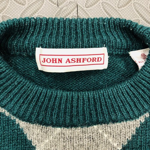 John Ashford Green Argyle SWEATER 100% Shetland Wool Size L Pullover rn 13711 - Picture 3 of 8